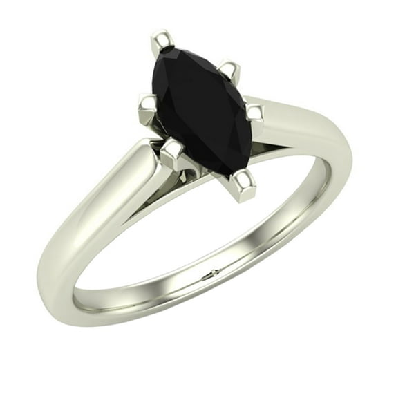 3/8 ct tw Natural Black Marquise Diamond Cathedral Setting Engagement Ring 14K White Gold