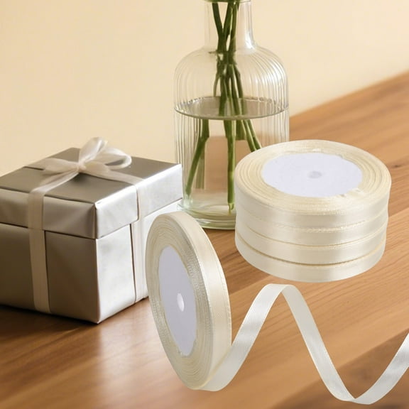 THEGLY 3/8 inch 25yards,Total 5 roll 125 yards,Ivory Satin Ribbon for Gift Wrapping, Wedding, Crafts, Christmas