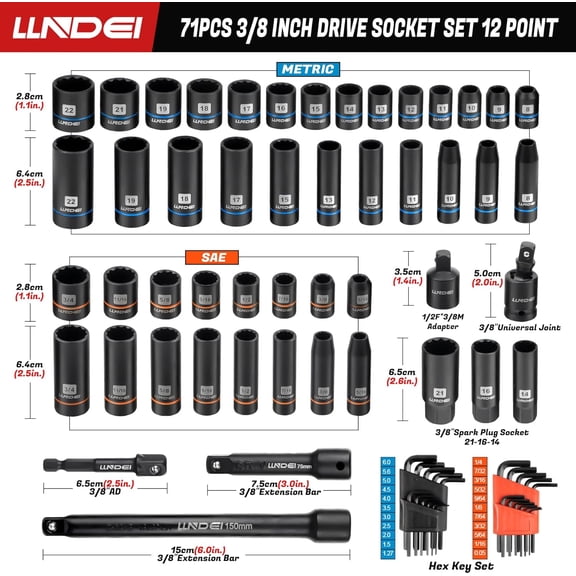 3/8 inch Drive 12 Point Socket Set 71 Piece