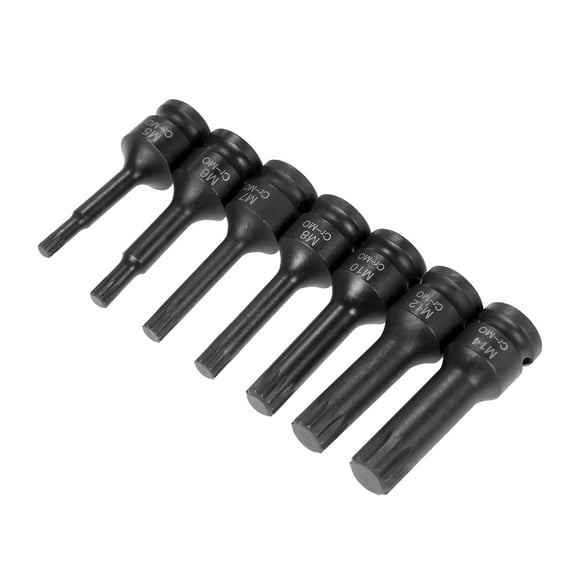 3/8-inch Drive Impact Socket Set 7 Piece Metric Sizes 5mm 6mm 7mm 8mm 10mm 12mm 14mm XZN Triple Square Spline Bit Cr-Mo Steel Socket Set