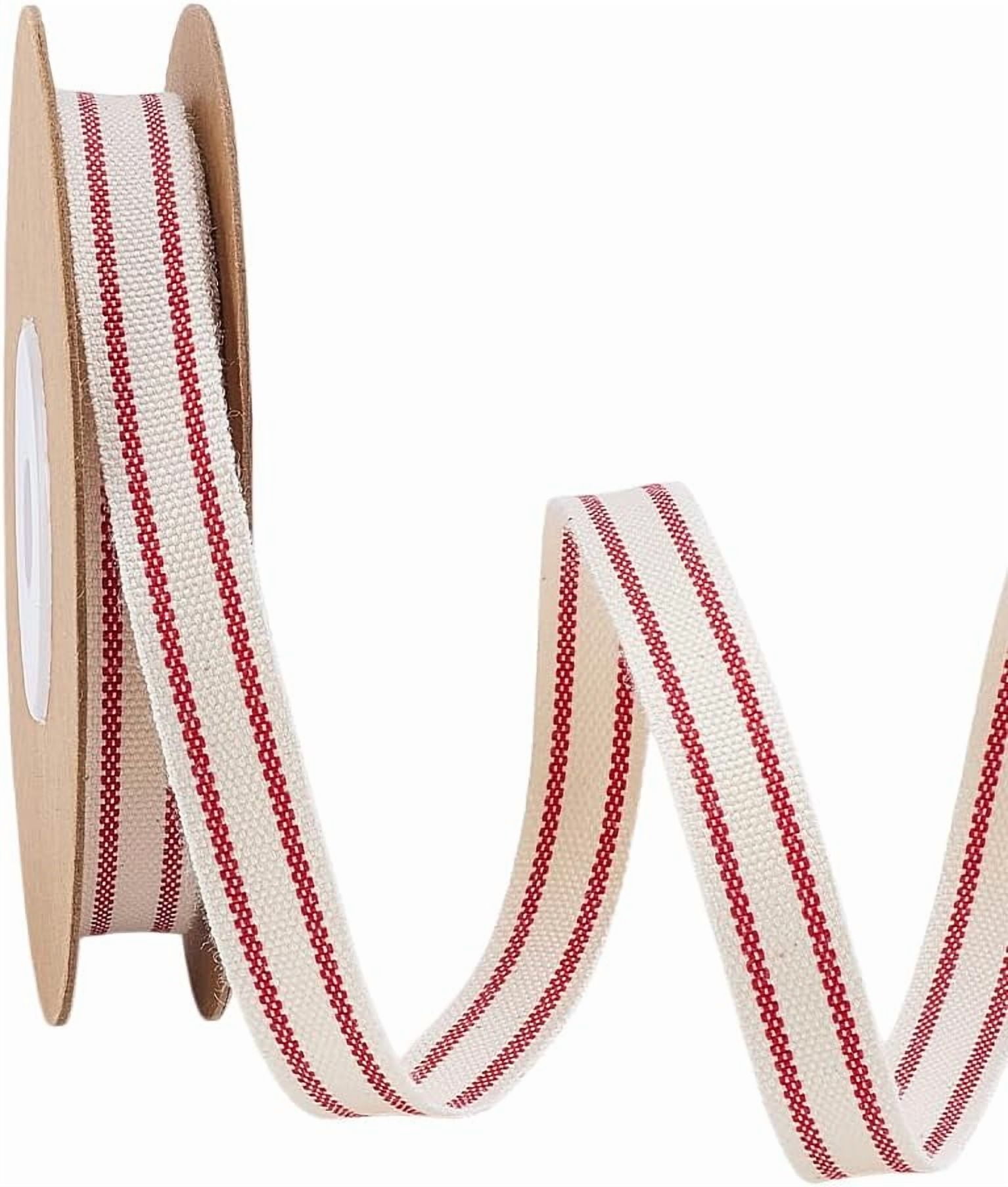 3/8 inch Red White Strip Ribbon Cotton Striped Ribbon Cotton Webbing ...