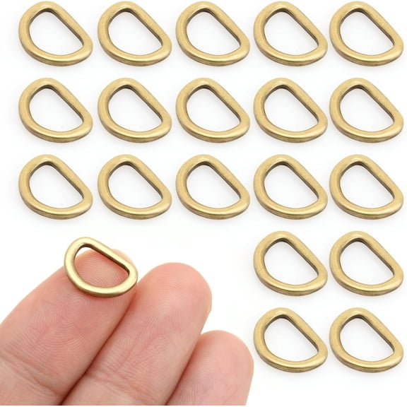 CRAFTME STUDIO 3/8 Inch Metal Welded D-Ring Findings for Zipper Pullers, Lanyards and Purse Making, 50 PCS (Antique Brass)