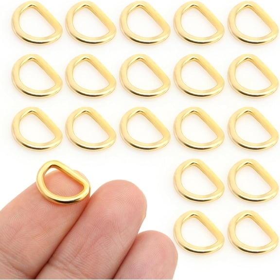 CRAFTME STUDIO 3/8 Inch Metal Welded D-Ring Findings for Zipper Pullers, Lanyards and Purse Making, 50 PCS (Gold)