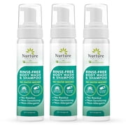 Nurture Rinse-Free Body Wash & Shampoo, 8 oz No-Rinse Waterless Cleansing Foam with Aloe Vera for Hair & Body, Sensitive Skin, Women & Elderly, 3 Pack