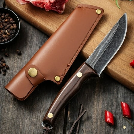 3.8'' straight knife with wooden handle, suitable for grilling and cutting meat ，Grey