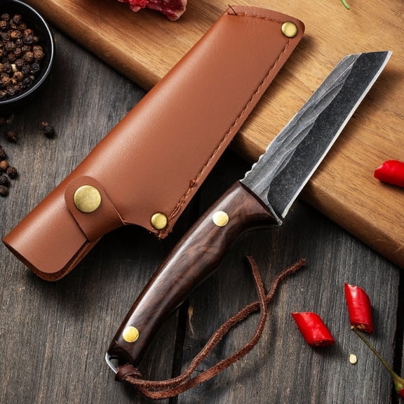 3.8'' straight knife with wooden handle, suitable for grilling and cutting meat ,Grey