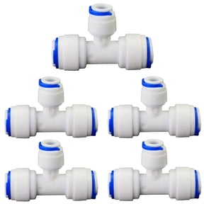 3/8" x 1/4" x 3/8" FPT T-Shaped Tee Push-In Quick Connect Fitting, Plastic Pipe Connector for RODI Reverse Osmosis Water Purifier System, 5 PCS