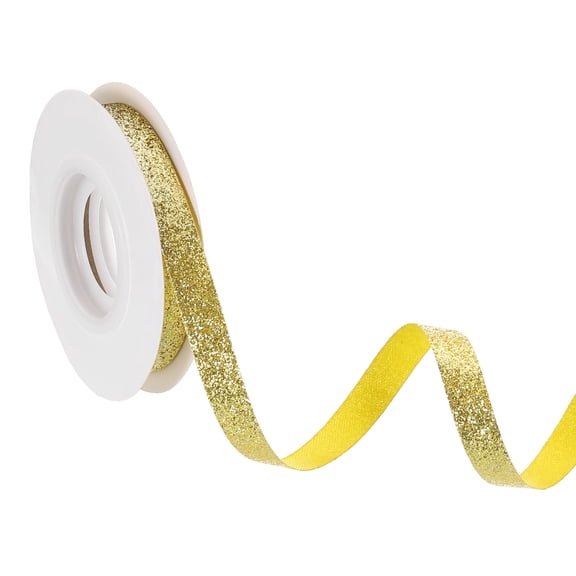 3/8" x 10 Yards Sparkle Ribbons, Gift Wrapping Crafts Cut Edge Ribbon, Bright Gold