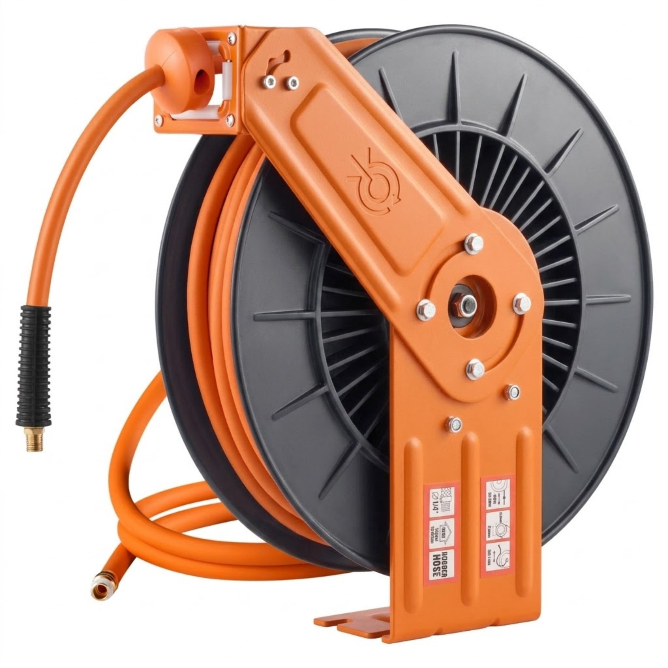 3/8" x 100 ft Retractable Air Hose Reel, 300 PSI Rubber Hose with Steel Reel