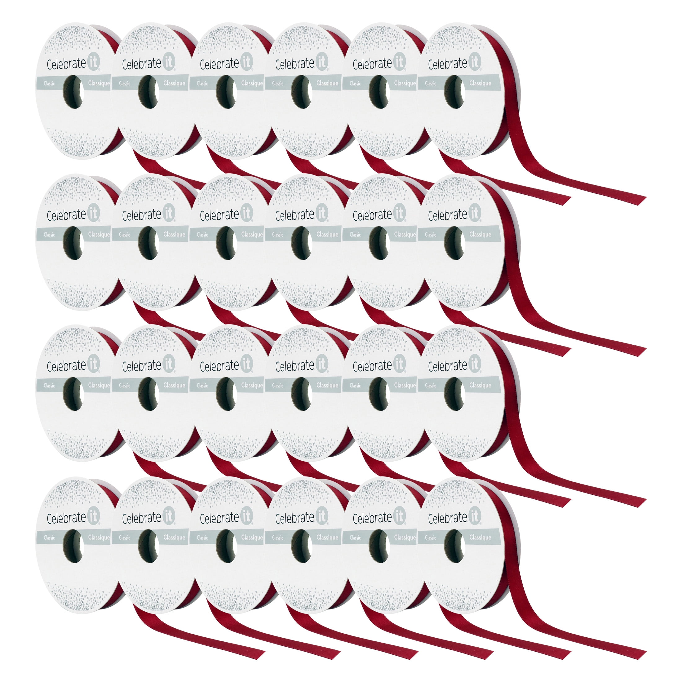 Celebrate It 3/8" x 15yd. Burgundy Satin Solid Ribbon 360 - Double-Faced, Non-Wired with Woven Edge, 100% Polyester, Ideal for Gift Wrapping, Decor & Crafts, 24 Pack