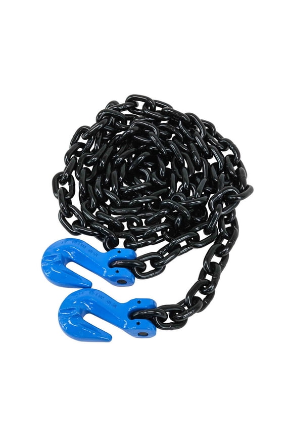 3/8" x 16' Grade 100 Transport Chain with G100 Grab Hooks, 8800 lbs WLL | Heavy-Duty Trucker Chain for Cargo & Load Securement - Tow Transport Chain