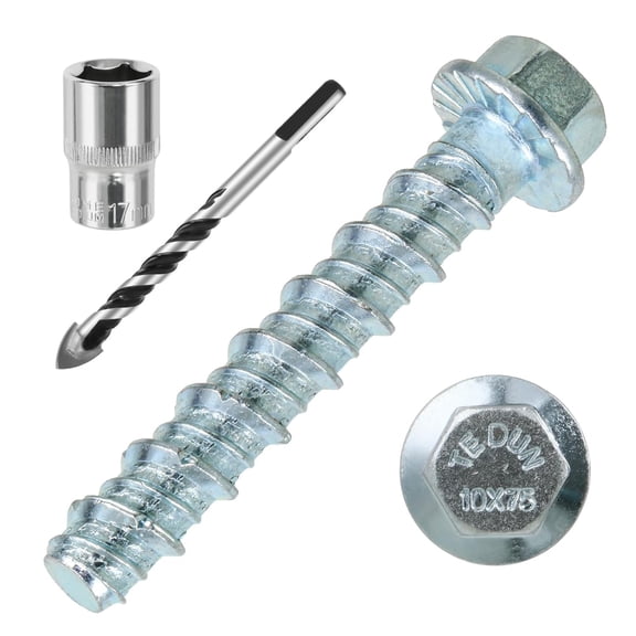 3/8 x 2-1/2" 50pcs Concrete Screws, Nickel Plated Concrete Screw Drill Bit Set for Anchoring Masonry, Brick or Concrete Block