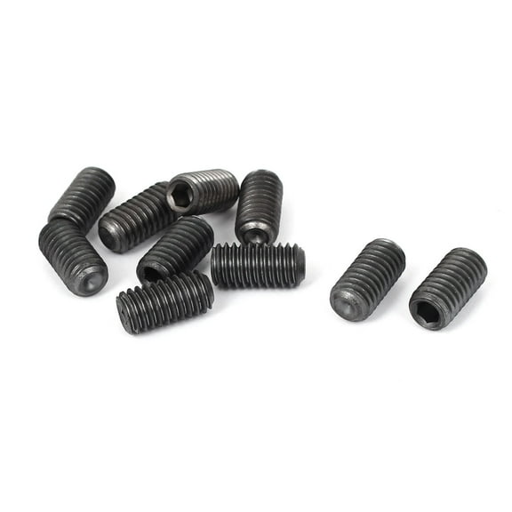 3/8" x 3/4" 16 Thread Count Cup Point Hexagon Socket Grub Screws Black 10Pcs