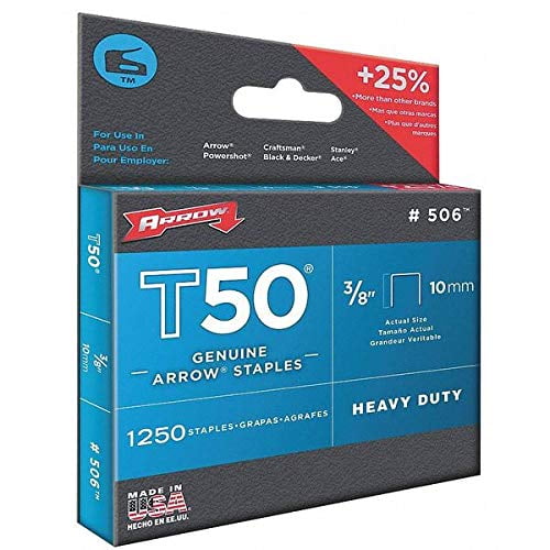 3/8" x 3/8" T50 Heavy Duty Flat Crown Staples, 1250 pk.