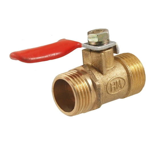 3/8" x 3/8" Threaded M/M Connector Air Flow Ball Valve Gold Tone