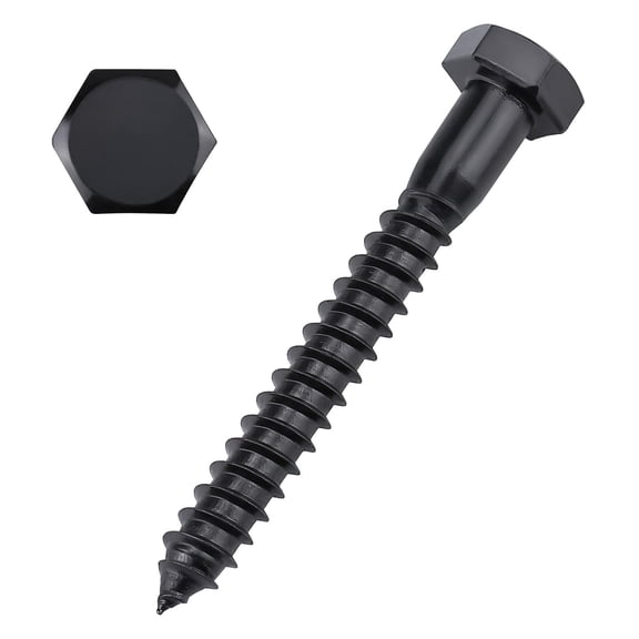 3/8 x 3 Hex Head Lag Screws Bolts for Wood Timber, 304 Stainless Steel 18-8, Heavy Duty Lag Bolts, Hexagon Head Wood Deck Screws, Black Finish, 10 PCS
