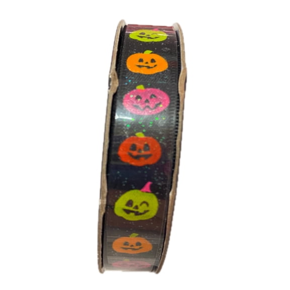Halloween Glitter Pumpkin Ribbon 3/8" x 4yd - Green