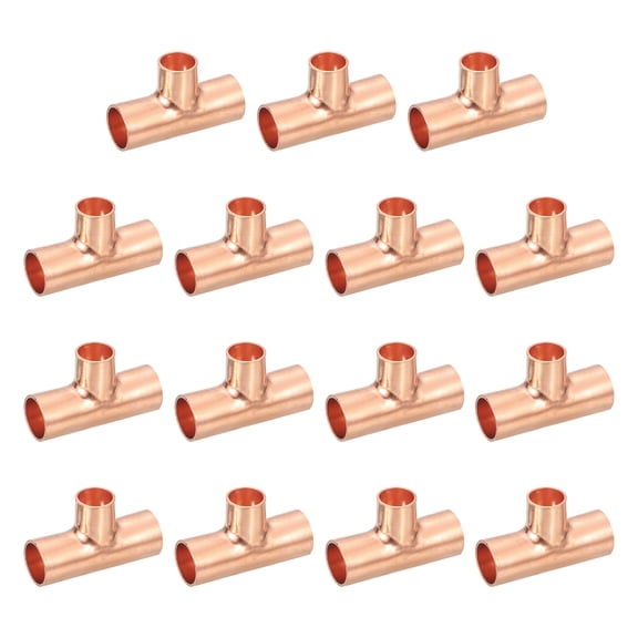 15Pcs 3/8" x 5/16" x 3/8" Copper Reducing Tee Pressure Pipe Fitting Connectors for Plumbing Supply & Refrigeration