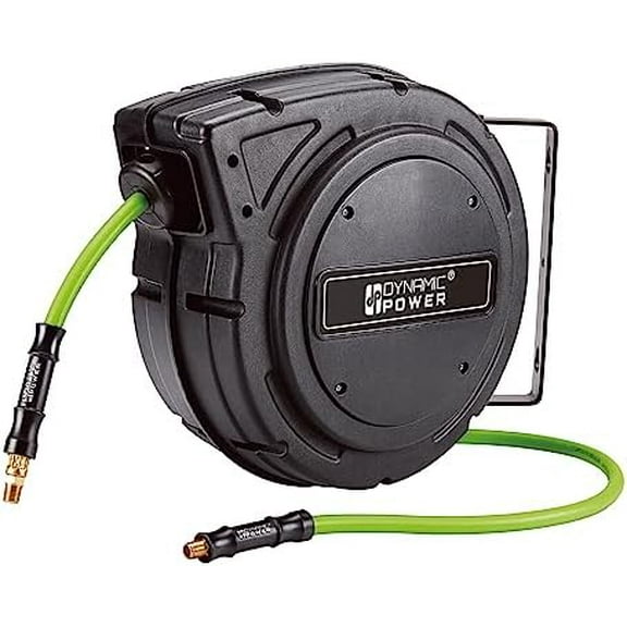 3/8" x 50-Foot Enclosed Retractable Air Compressor Hose Reel  Heavy-Duty Hybrid Hose with 3-Foot Lead-In for Space Efficiency & Durability (DP-19320$$Tools & Hardware Other