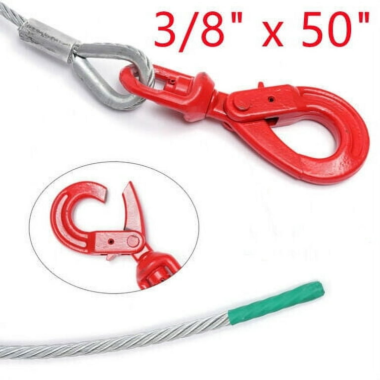 3/8 inch x 50'' Galvanized Wire Rope Steel Winch Cable with Self Locking Swivel Hook Wire Rope Winch Cable 3/8''x50'' Self Locking Swivel Hook Tow