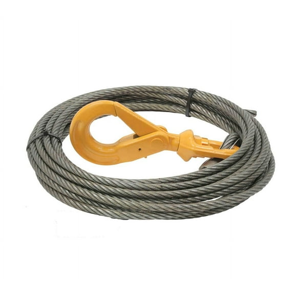 3/8 x 50' Winch Cable Wire w/ Self Locking Swivel Hook - 5700 lbs WLL Heavy Duty Steel Core Winch Rope for Wrecker, Tow Tuck, Roll Back, Towing