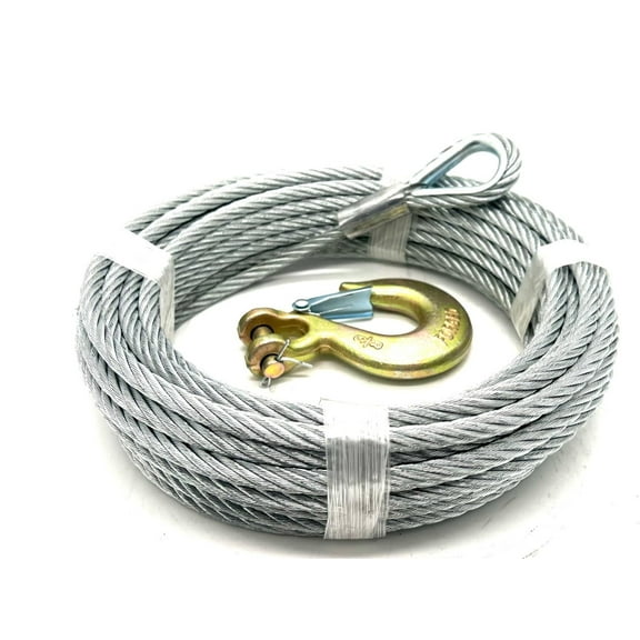 3/8" x 50 ft Galvanized Wire Rope Winch Cable + 3/8" Grade 70 Clevis Slip Hook