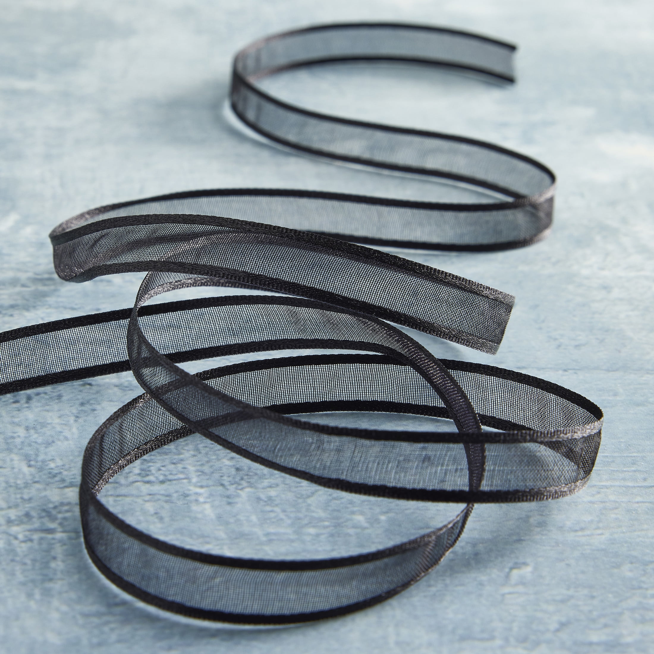 3/8" x 5yd. Black Sheer Satin Edge Ribbon by Celebrate It – Non-Wired with Woven Selvage - Nylon - Ideal for Gift Wrapping - Baskets & Crafts - 24 Pack