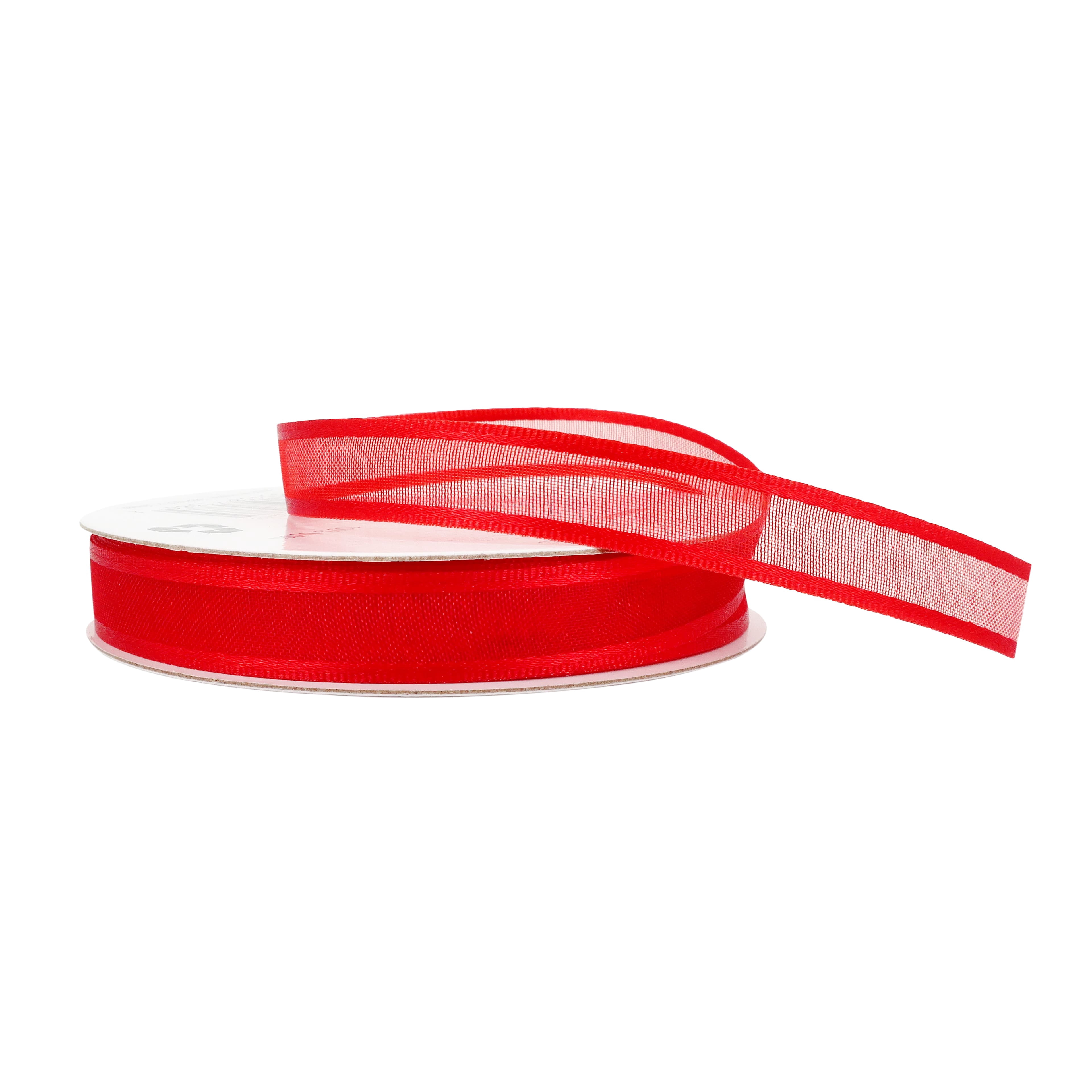 Celebrate It 3/8" x 5yd. Red Sheer Satin Ribbon - Assorted Colors, Non-Wired with Woven Selvage, Nylon, Ideal for Gift Wrapping, Baskets & DIY Crafts, 24 Pack