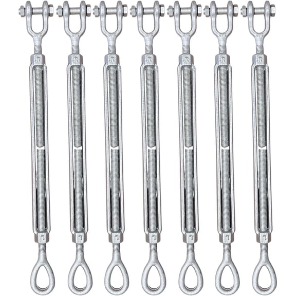 3/8" x 6" Drop Forged/Hot Dipped Galvanized Steel Eye/Jaw Turnbuckle for Wire Rope Cable 7-Pack