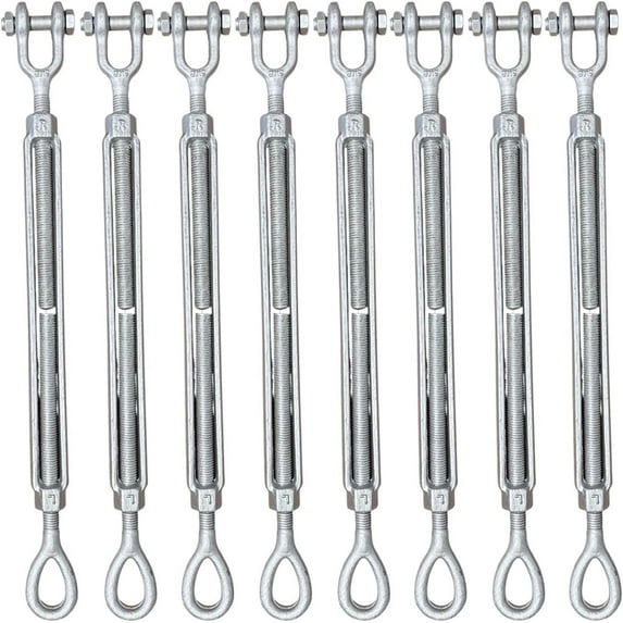 3/8" x 6" Drop Forged/Hot Dipped Galvanized Steel Eye/Jaw Turnbuckle for Wire Rope Cable 8-Pack