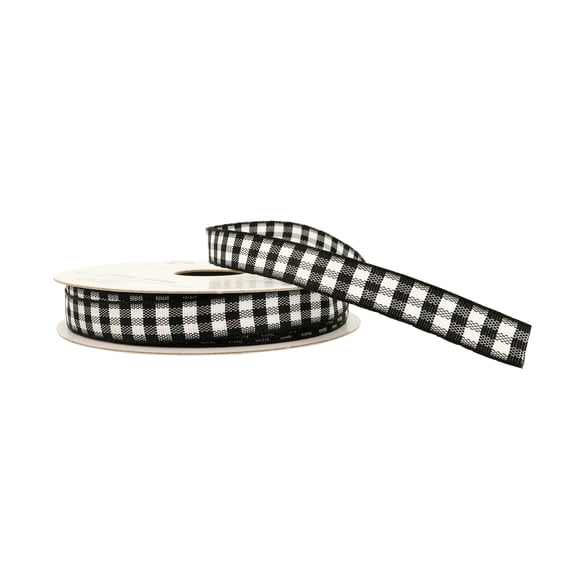 3/8" x 7yd. Black Gingham Ribbon by Celebrate It – Non-Wired Woven Selvage Edge - Ideal for Gift Wrapping - Crafts & Home Decor - 12 Pack