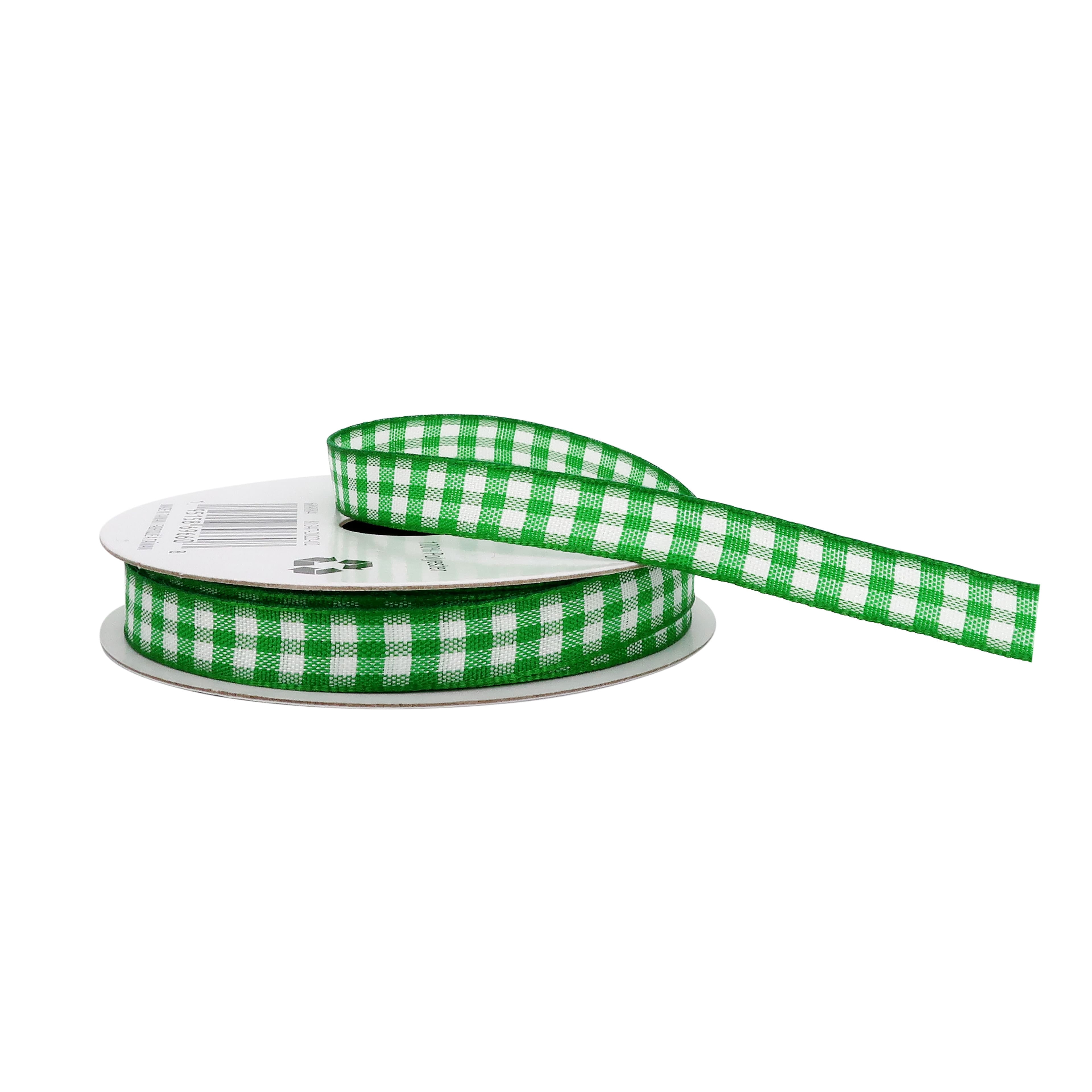 3/8" x 7yd. Green Gingham Ribbon by Celebrate It – Non-Wired Woven Selvage Edge - Ideal for Gift Wrapping - Crafts & Home Decor - 12 Pack