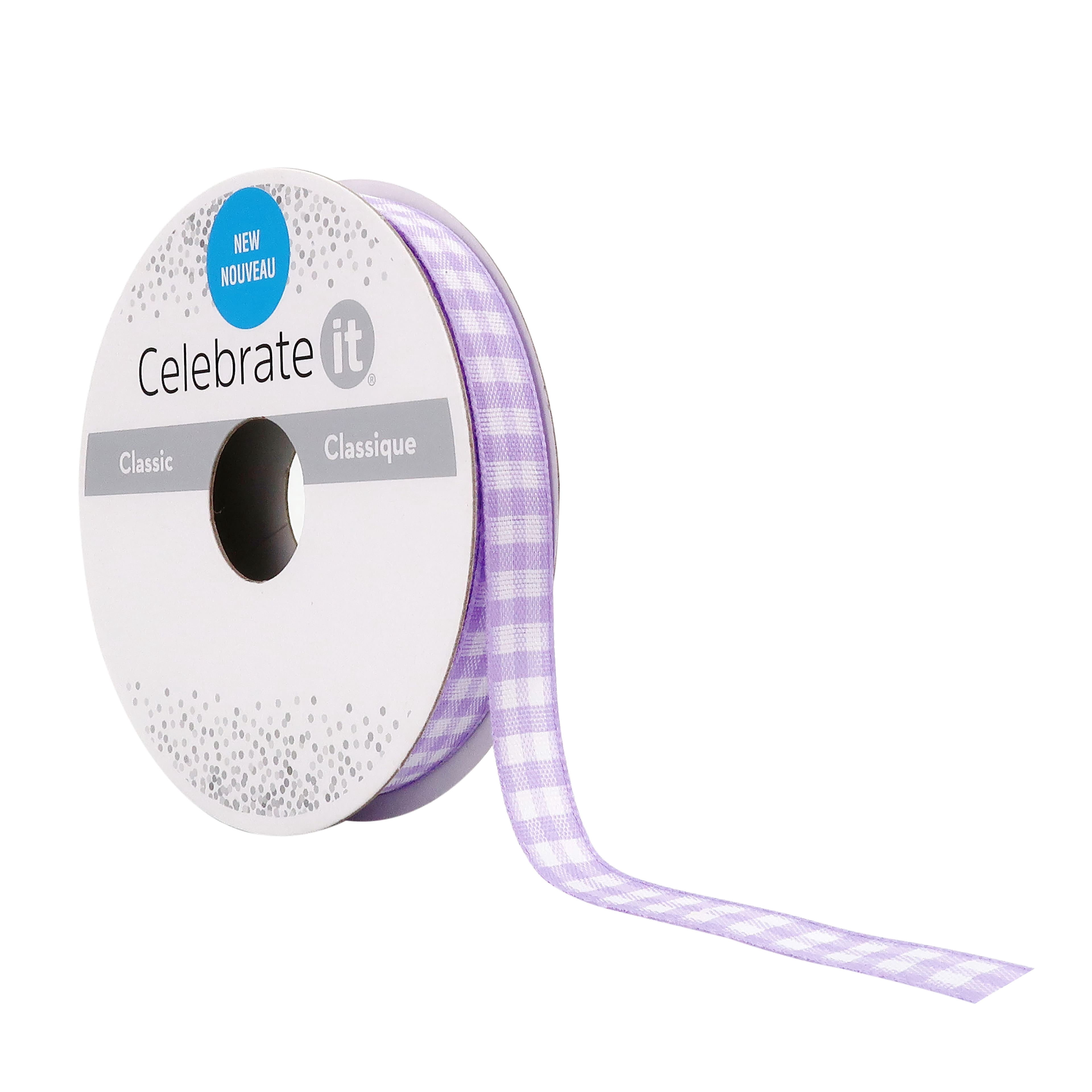 3/8" x 7yd. Lavender Gingham Ribbon by Celebrate It – Non-Wired Woven Selvage Edge - Ideal for Gift Wrapping - Crafts & Home Decor - 12 Pack