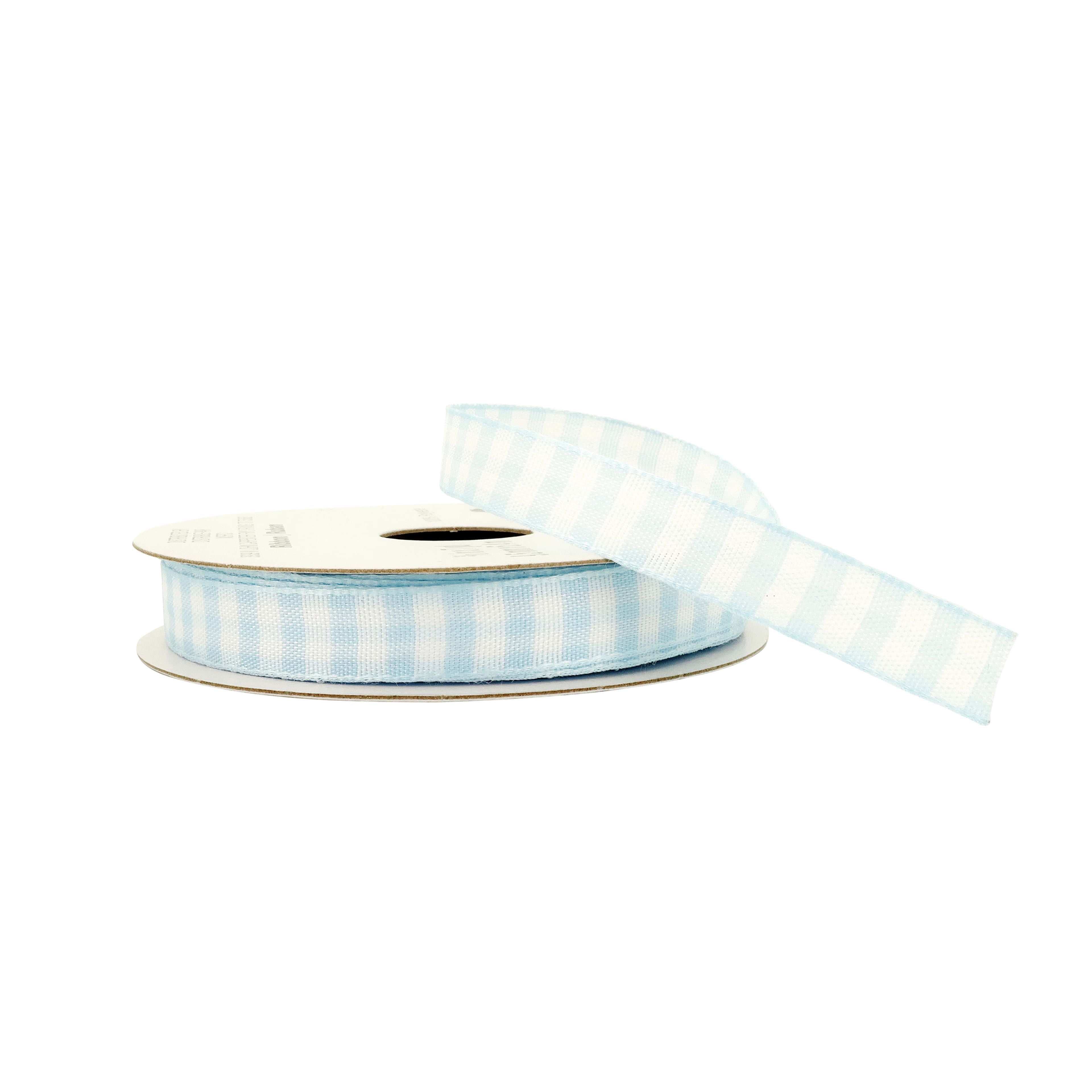3/8" x 7yd. Light Blue Gingham Ribbon by Celebrate It – Non-Wired Woven Selvage Edge - Ideal for Gift Wrapping - Crafts & Home Decor - 12 Pack