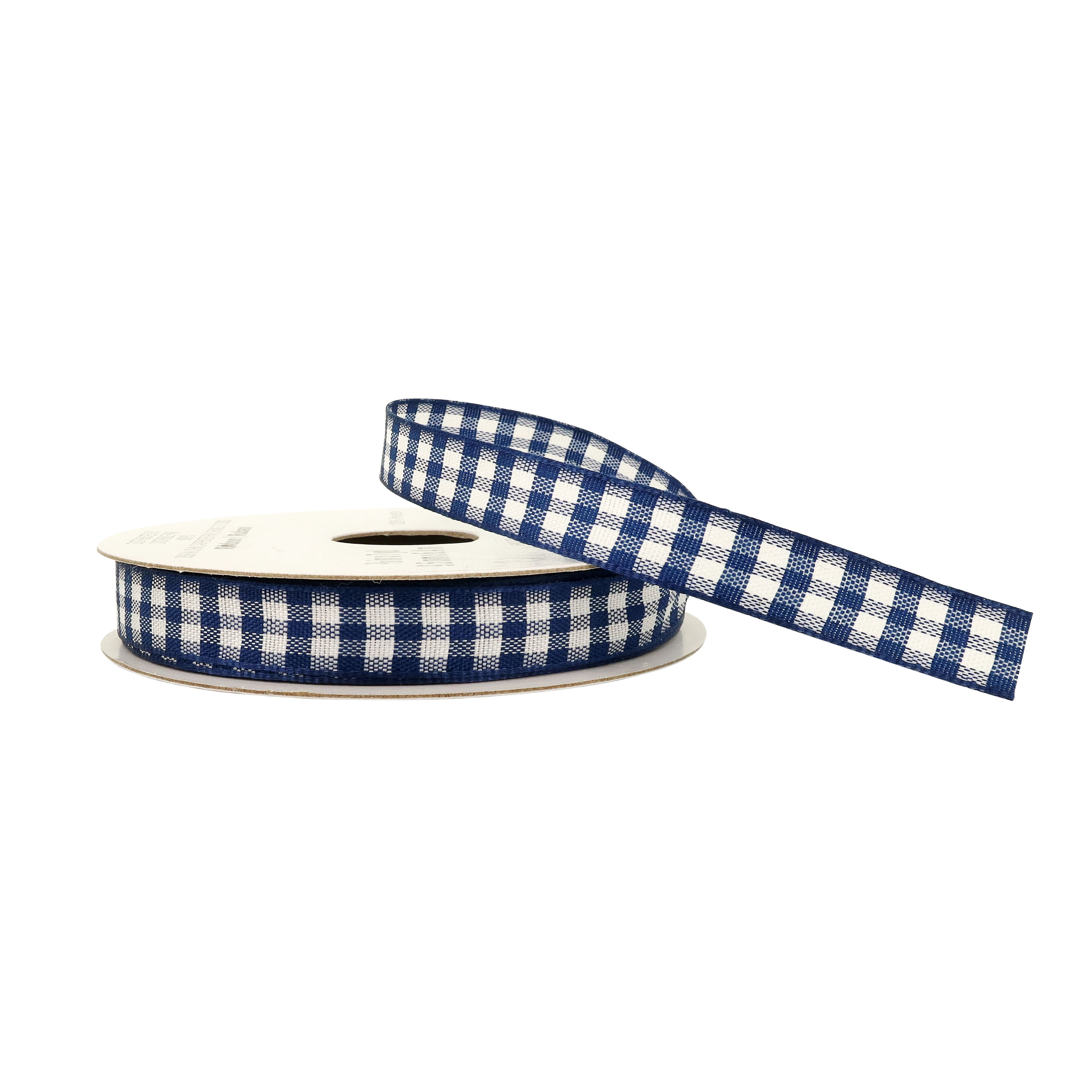 3/8" x 7yd. Navy Gingham Ribbon by Celebrate It – Non-Wired Woven Selvage Edge - Ideal for Gift Wrapping - Crafts & Home Decor - 12 Pack