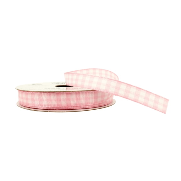 3/8" x 7yd. Pink Gingham Ribbon by Celebrate It – Non-Wired Woven Selvage Edge - Ideal for Gift Wrapping - Crafts & Home Decor - 12 Pack