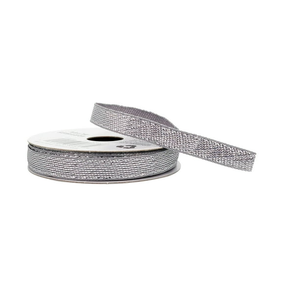 Celebrate It 3/8" x 7yd. Silver Metallic Ribbon - Non-Wired Woven Selvage Edge, Assorted Colors for Gift Wrapping, Crafts & Seasonal Decor, 12 Pack