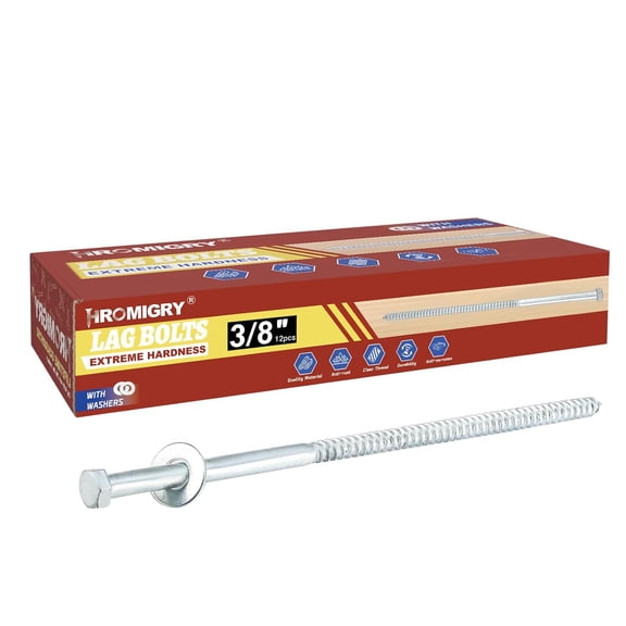 3/8" x 8" Lag Bolts (12 Pcs) 3/8 inch Lag Screws for Wood, Heavy Duty Hex Head with Washers, Zinc Plated