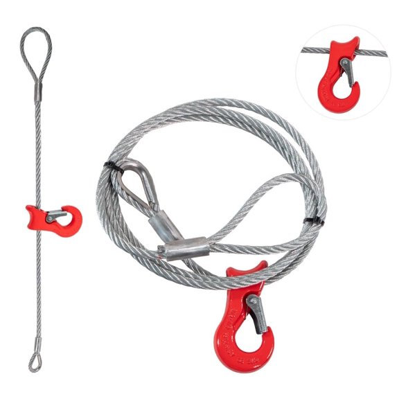 3/8" x 8' Single Leg Wire Rope Sling with Sliding Choker Hook - 1.4 Tons/3,100 lbs Heavy Duty Steel Lifting Sling with Flemish Eye Loop & Thimble Eye for Rigging, Towing & Logging