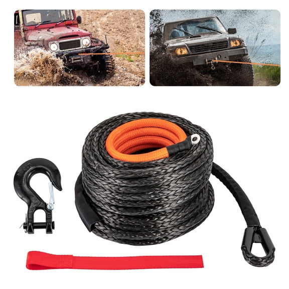 3/8" x 92FT 25500LB Synthetic Winch Rope with Hook Car Tow Recovery Cable Truck SUV