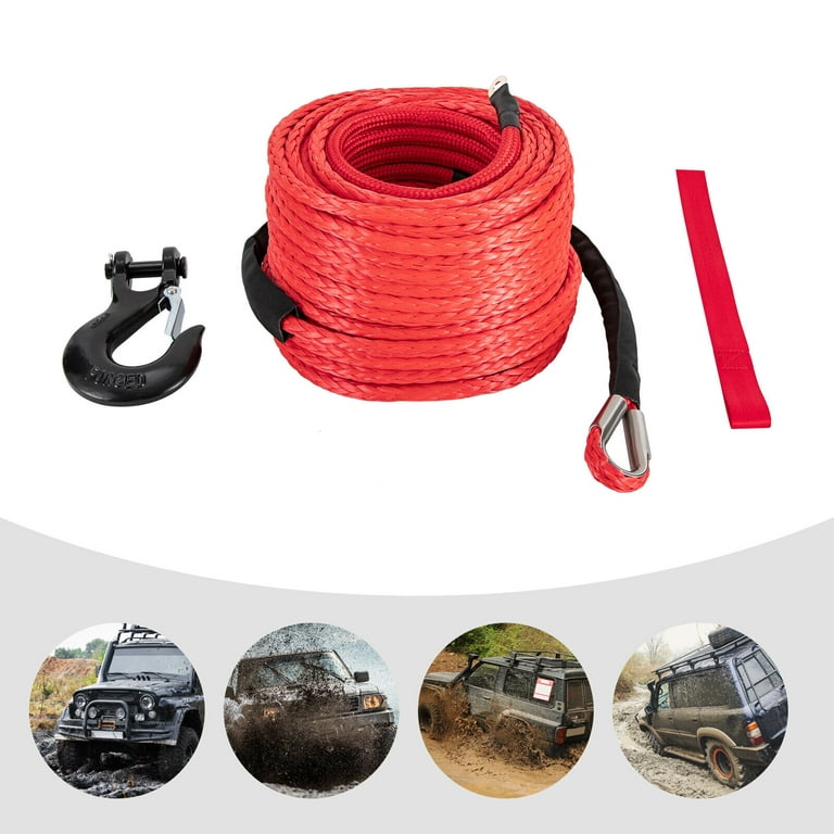 3/8x100ft , 1/2x92 ft Synthetic Winch Rope 23,809LBs Line Cable