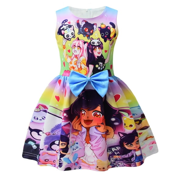 3-8 year old APHMAU Girls' Dress, sleeveless bow dress, waist cinched A-line skirt
