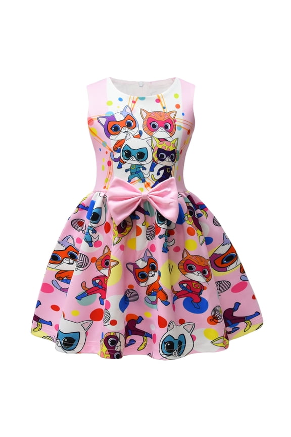 3-8 year old Super Kitties girls' dress, sleeveless bow tie dress A-line skirt