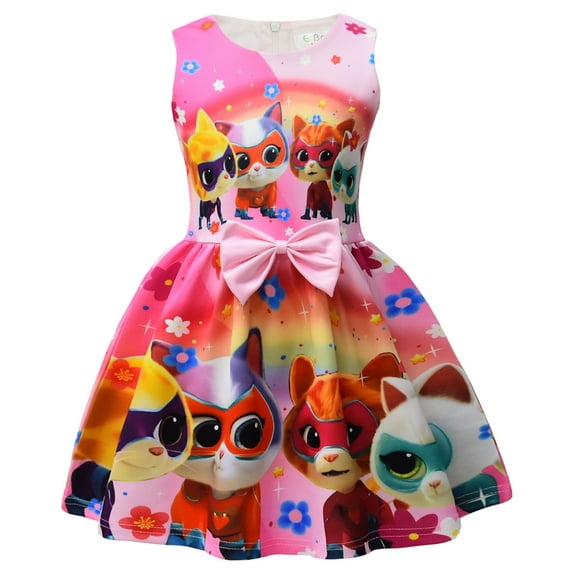 3-8 year old Super Kitties girls' dress, sleeveless bow tie dress A-line skirt