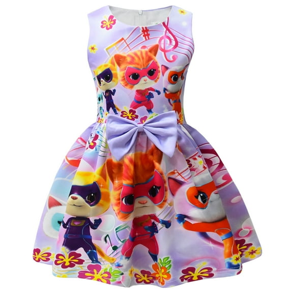 3-8 year old Super Kitties girls' dress, sleeveless bow tie dress A-line skirt