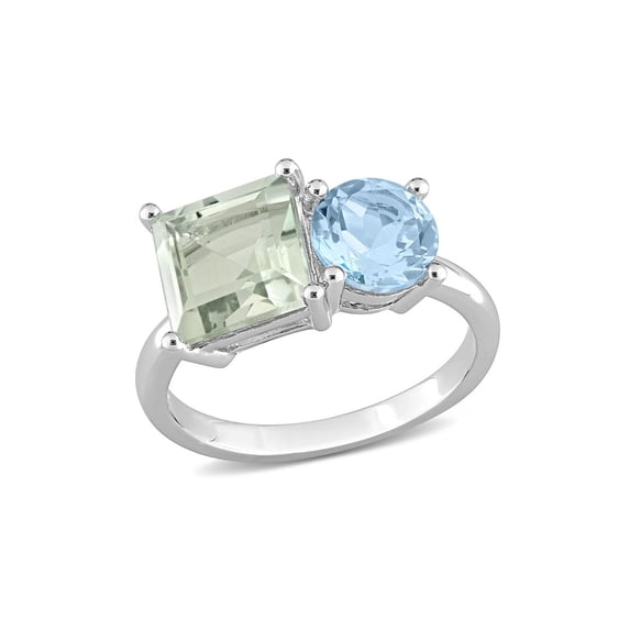3.80 Carat (Ctw) Green Quartz and Sky Blue Topaz Ring in Sterling Silver