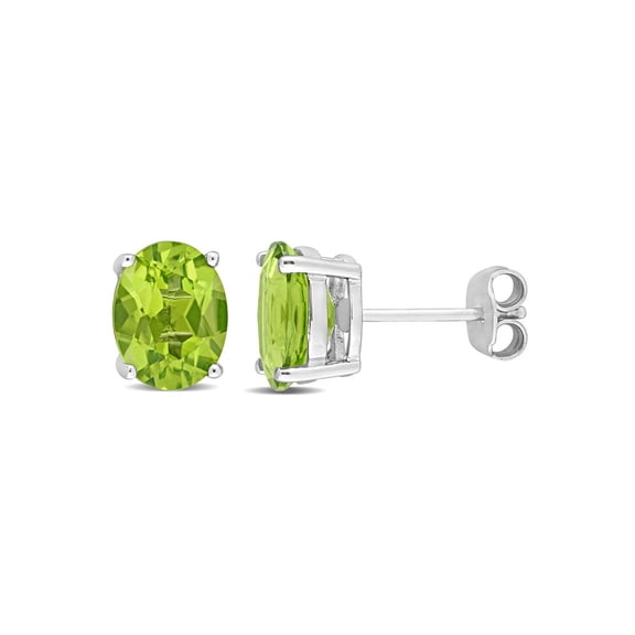 3.80 Carat (Ctw) Peridot Oval Stud Earrings in Sterling Silver