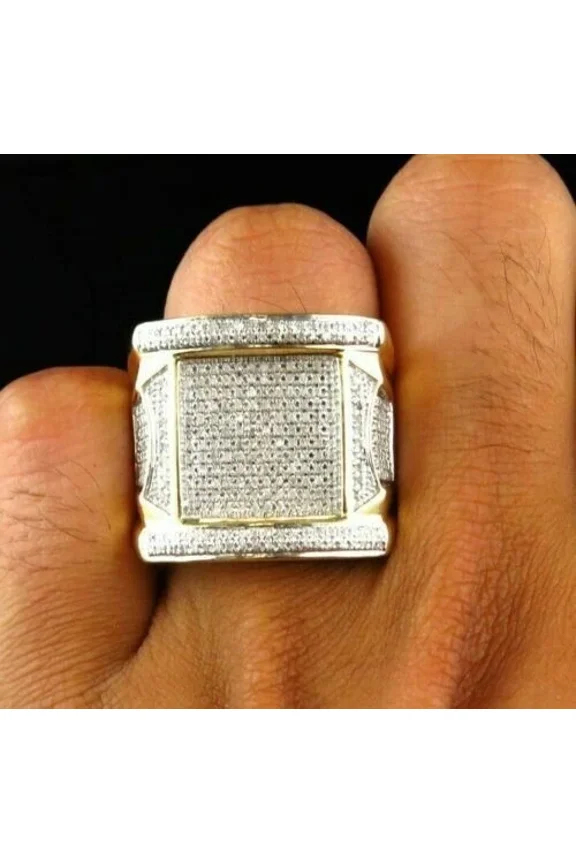 3.80ct Round Moissanite Men's Statement Pinky Ring 14k Yellow Gold Plated