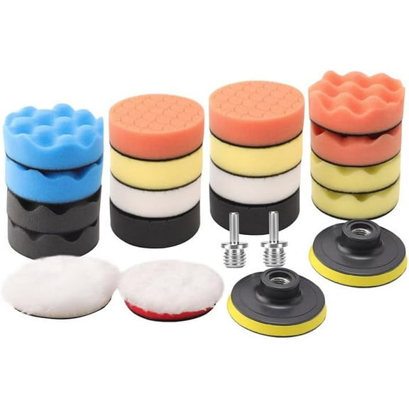 3''(80mm) Drill Polishing Kit, 22Pcs Car Polishing Foam Buffing Pads for Drill, Detail Polishing Kit Wool Pads Wax Buffer Polisher Attachment with M14 Thread Backing pad Adapters