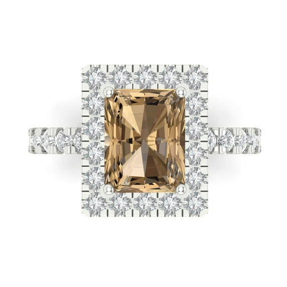 Halo Engagement Ring for Women - 3.84ct Simulated Champagne Diamond in 14K White Gold Promise Ring